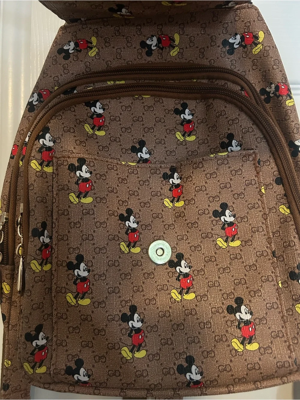 Brown Mickey Print Women's Backpack - Designer Style
